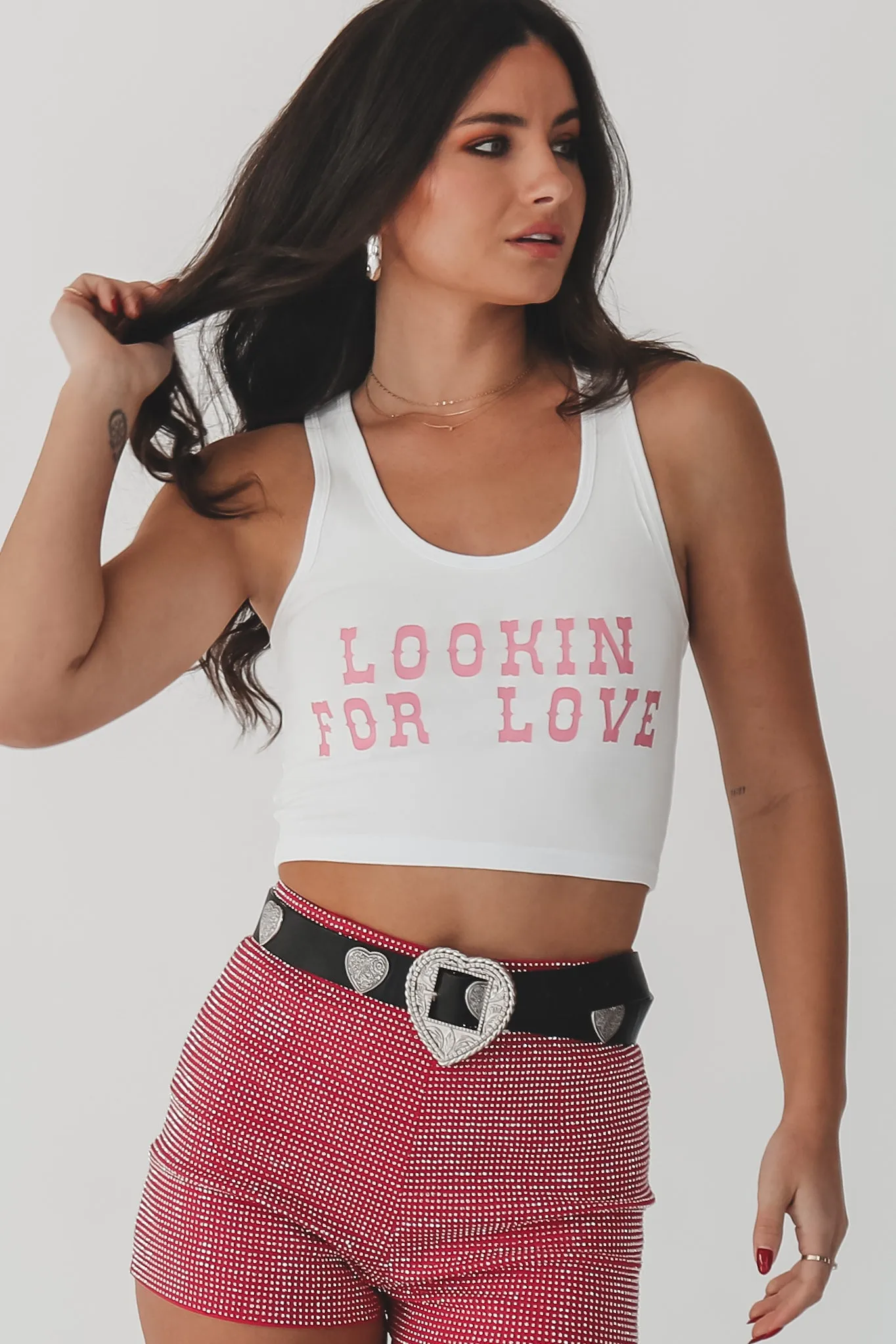 Looking For Love Graphic Western Cropped Tank