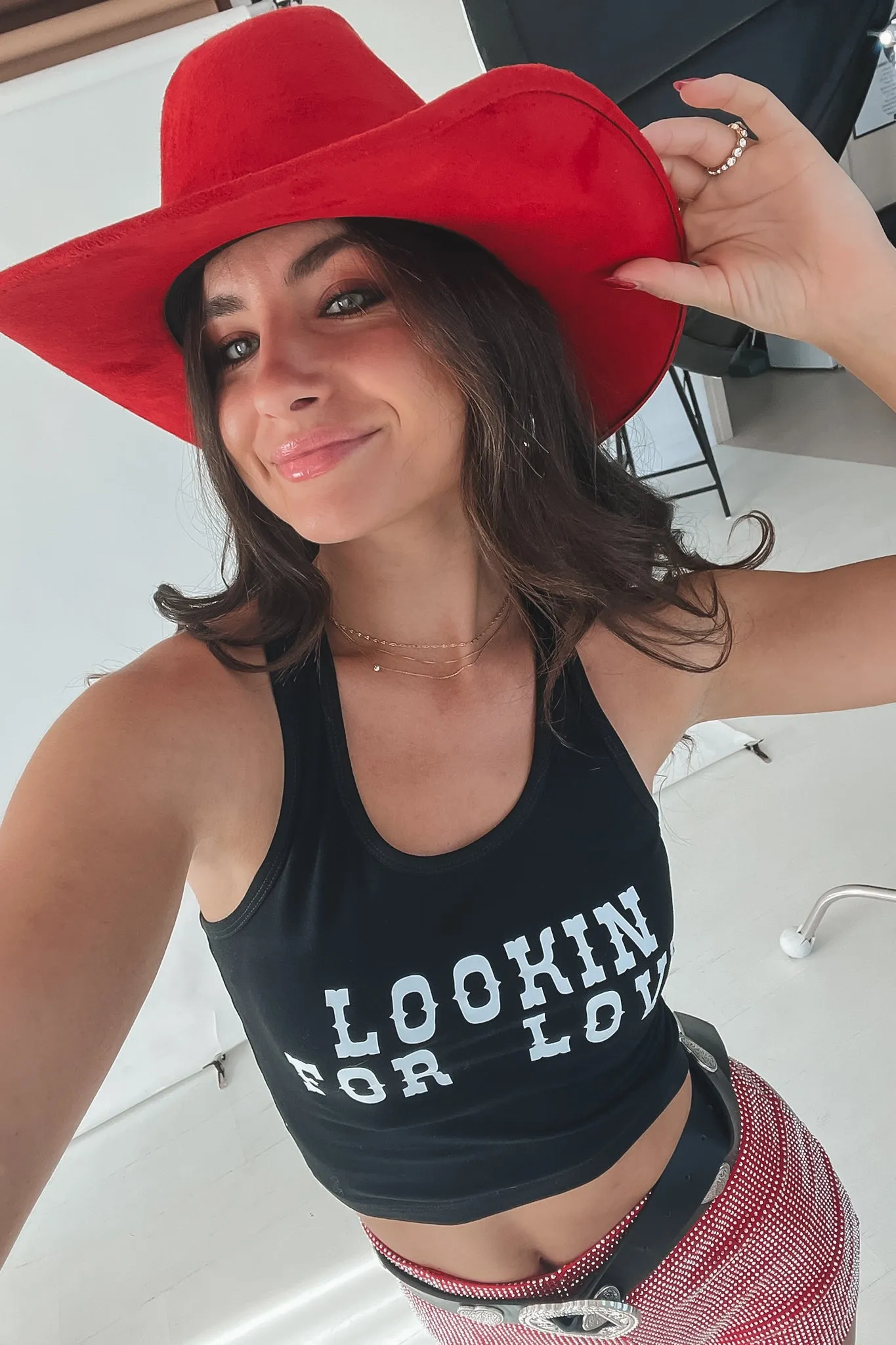 Looking For Love Graphic Western Cropped Tank