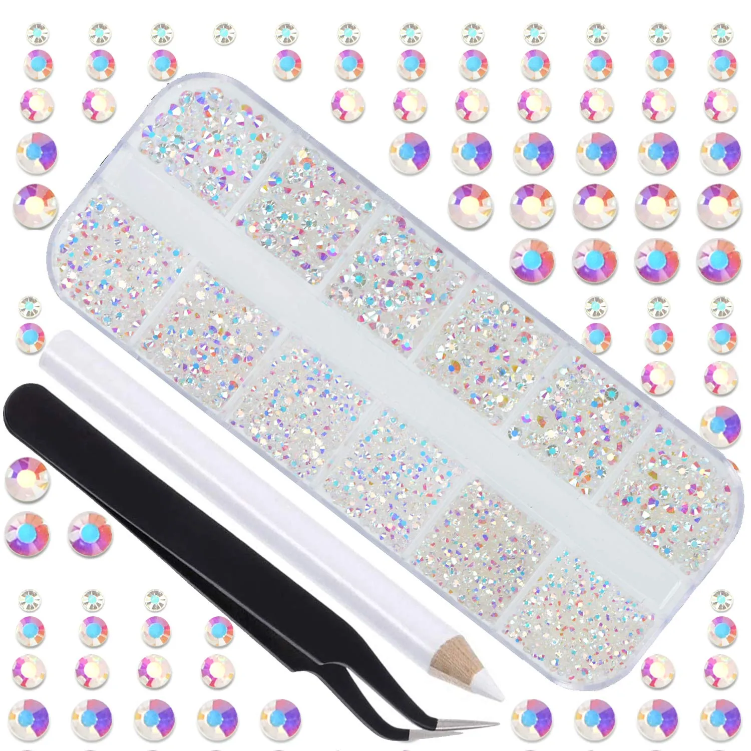 LPBeads 3456 Pieces 6 Sizes Metallic Gold Flat Back Round Crystal Rhinestones for Crafts Nails Art Face Makeup Clothes DIY with Pick Up Tweezers and Picking Pen