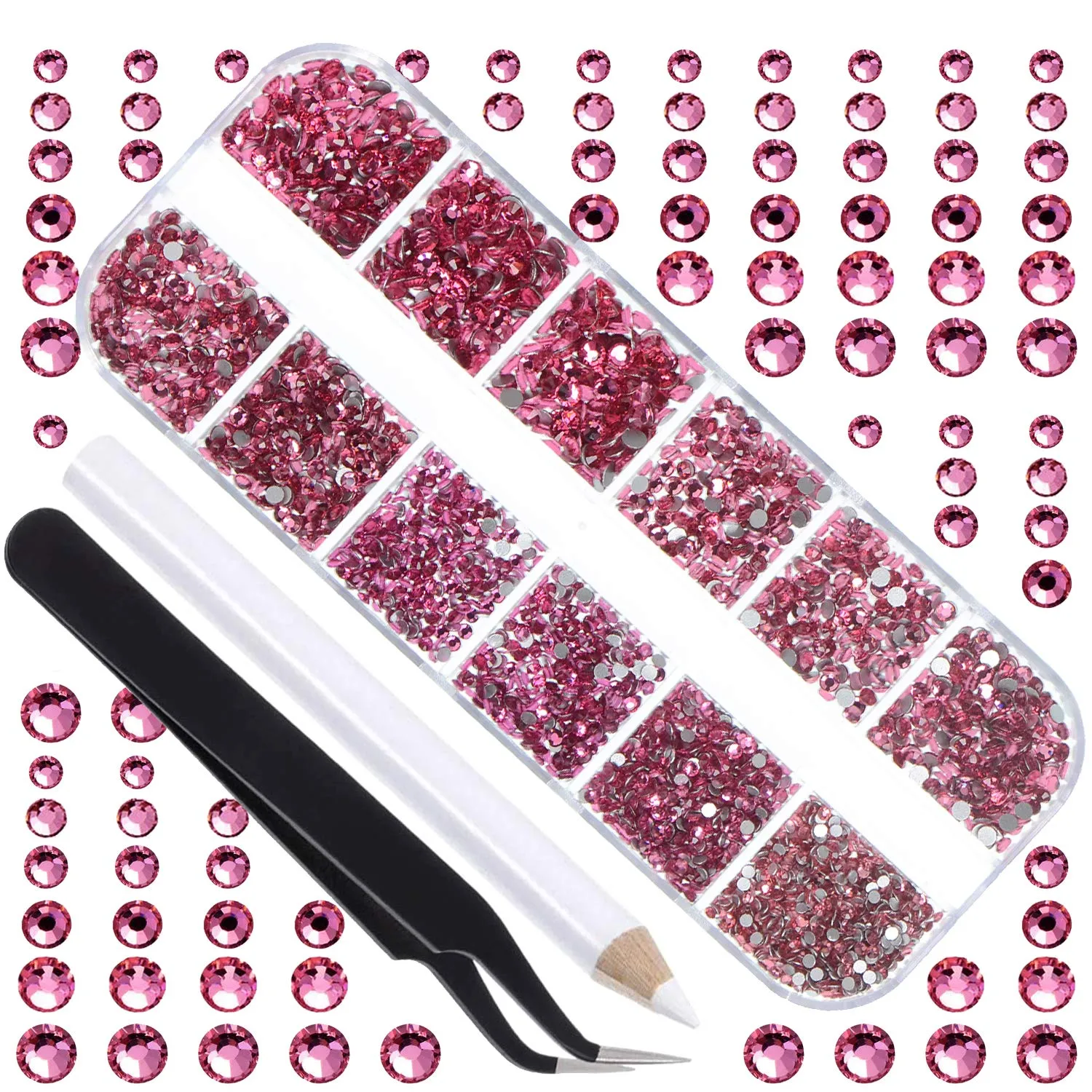 LPBeads 3456 Pieces 6 Sizes Metallic Gold Flat Back Round Crystal Rhinestones for Crafts Nails Art Face Makeup Clothes DIY with Pick Up Tweezers and Picking Pen