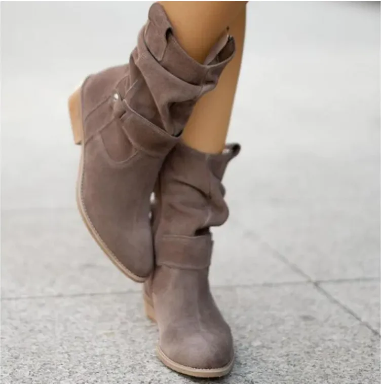 Lunara | Womens Beige Slouch Ankle Boots Flat Suede Low Heel Shoes for Dresses, Autumn Outfits & Everyday Comfort