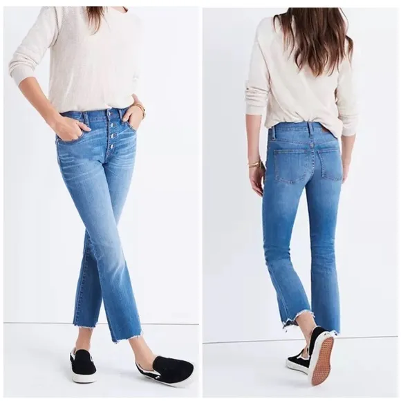 Madewell Cali Demi Boot Jeans Chewed Hem Edition 26 Button Fly