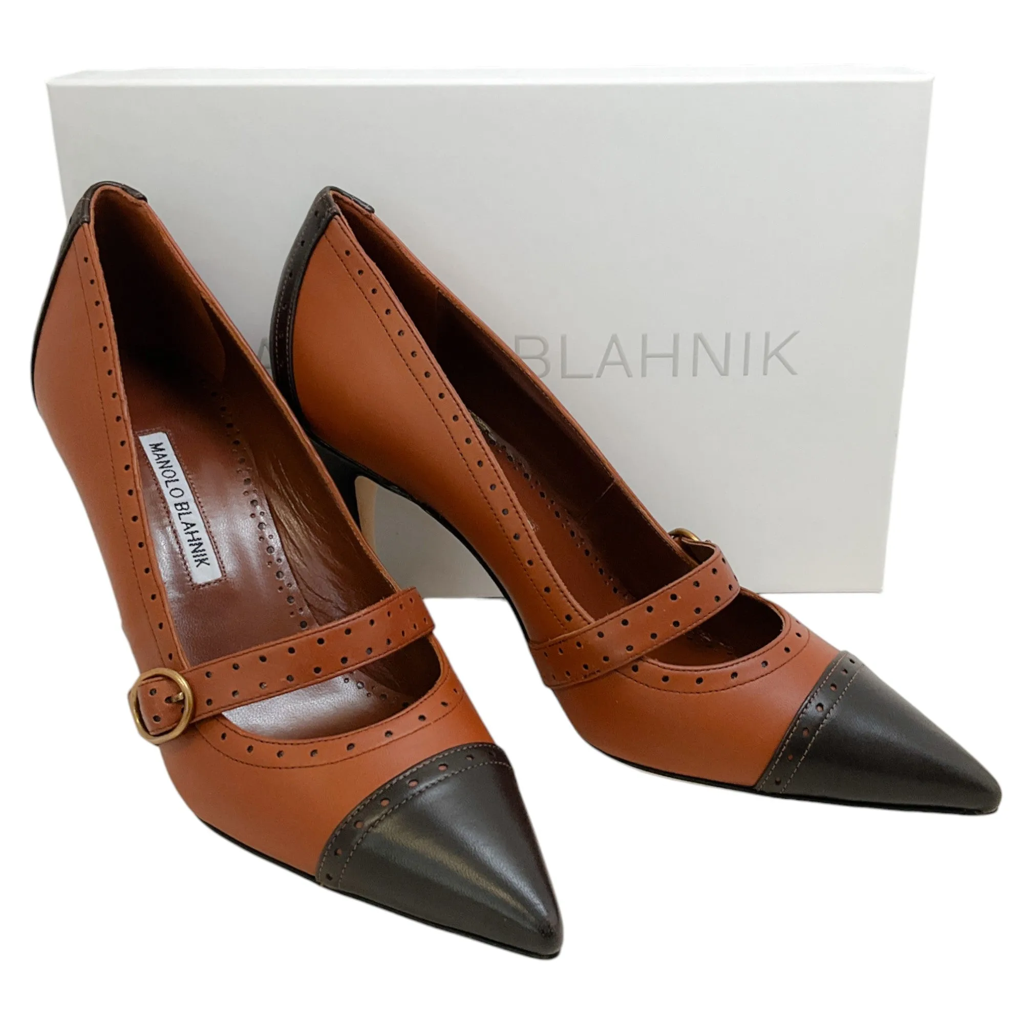 Manolo Blahnik Cognac / Dark Brown Renan Spectator Pumps
