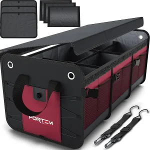 New FORTEM Car Trunk Organizer, SUV Trunk Organizer, Car Storage Organizer, Collapsible Multi Compartment Car Organizer, Non Slip Bottom, Adjustable Securing Straps, Foldable Cover (3 Compartments, Red) Retails $125 