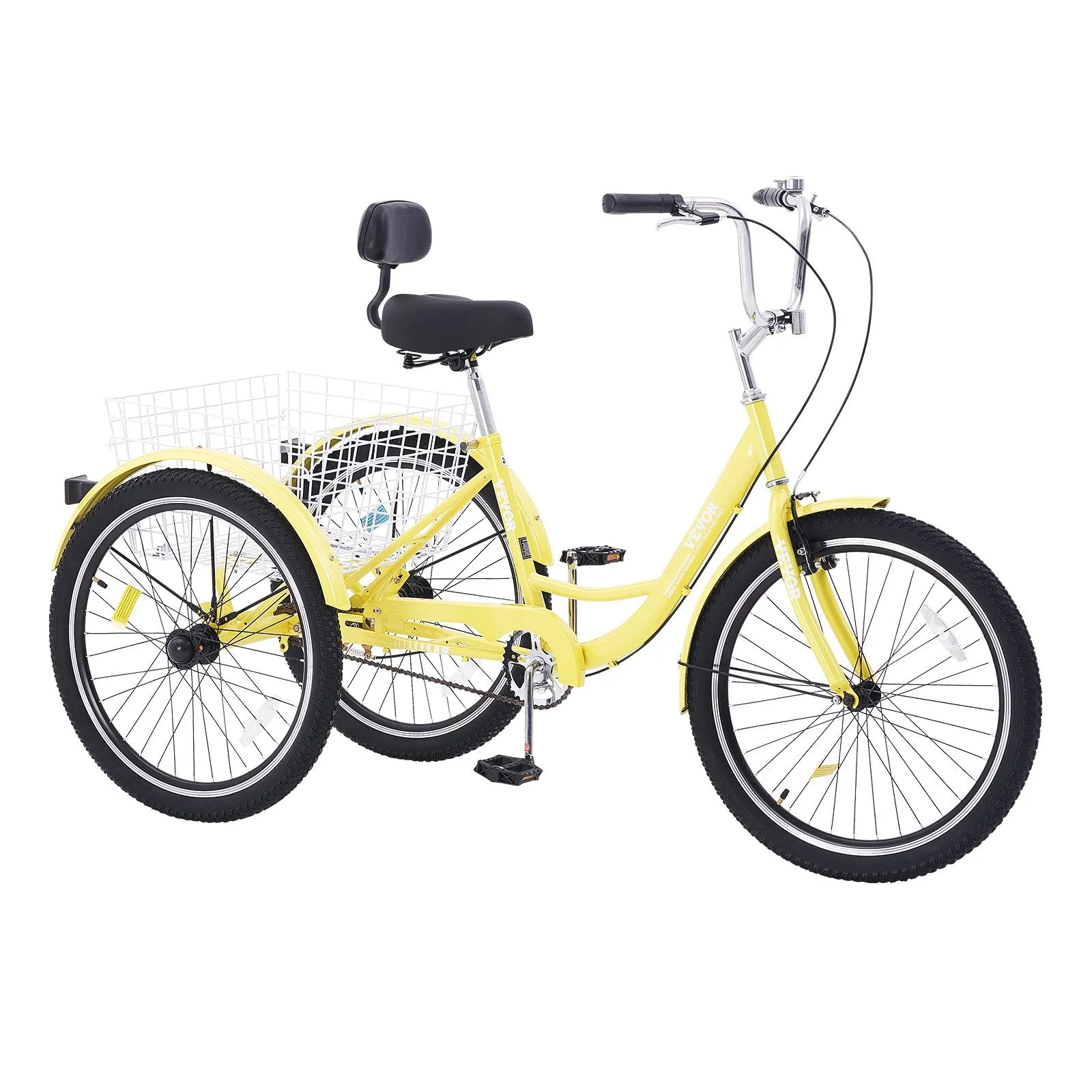 New fully assembled VEVOR Adult Tricycles Bike, 20 Inch Three-Wheeled Bicycles, 3 Wheel Bikes Trikes, Carbon Steel Cruiser Bike with Basket & Adjustable Seat, Picnic Shopping Tricycles for Seniors, Women, Men (Yellow)