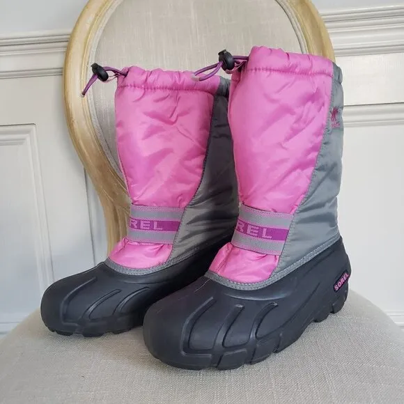 NEW SOREL Big Girl Sz 6 Pink Grey Cub Waterproof Insulated Duck Snow Winter Boot