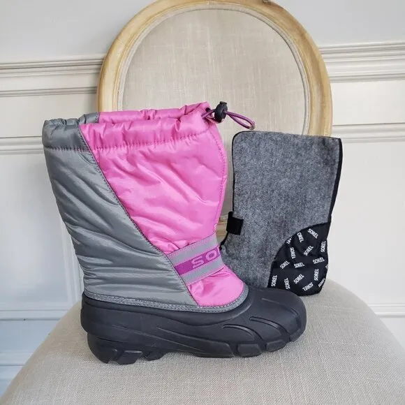 NEW SOREL Big Girl Sz 6 Pink Grey Cub Waterproof Insulated Duck Snow Winter Boot