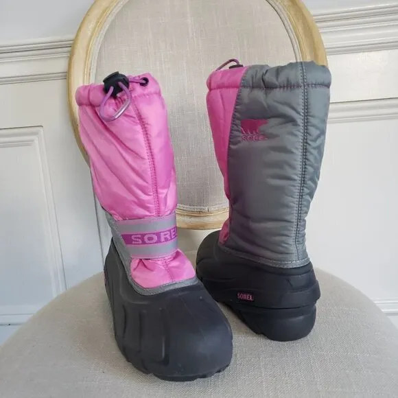 NEW SOREL Big Girl Sz 6 Pink Grey Cub Waterproof Insulated Duck Snow Winter Boot