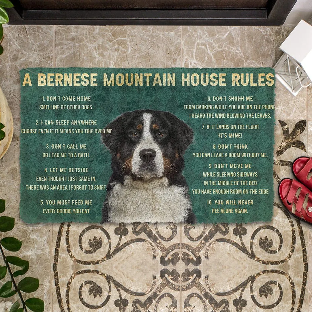 Noodever 3D House Rules Bernese Mountain Dog Doormat