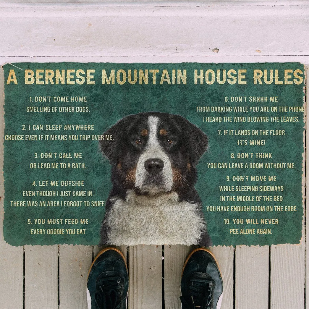 Noodever 3D House Rules Bernese Mountain Dog Doormat