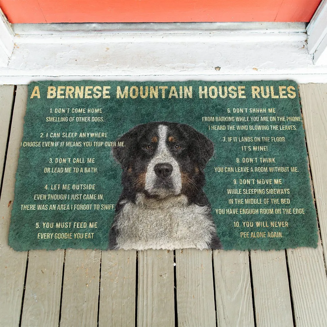 Noodever 3D House Rules Bernese Mountain Dog Doormat
