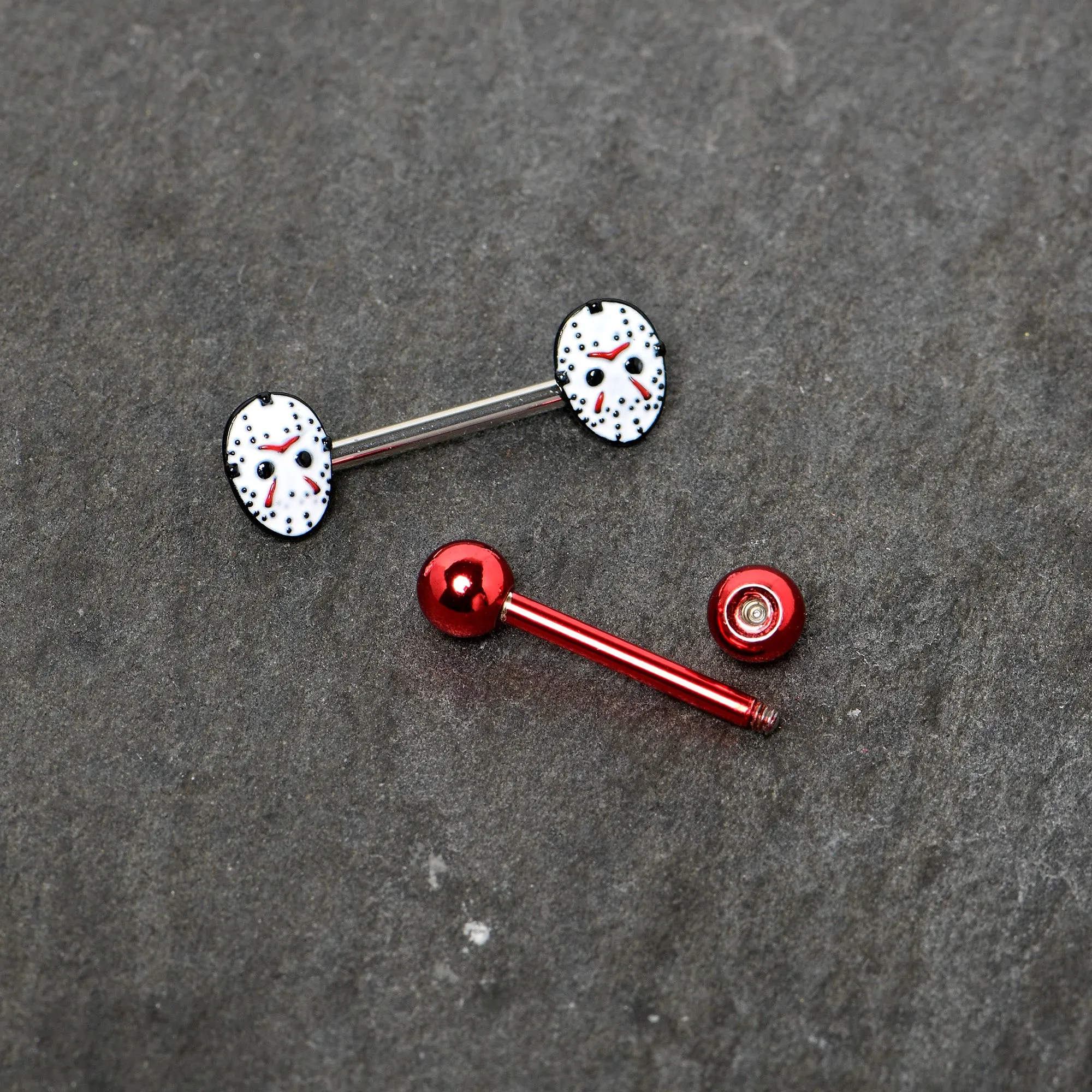 Officially Licensed Halloween Jason Mask Friday the 13th Nipple Ring Set