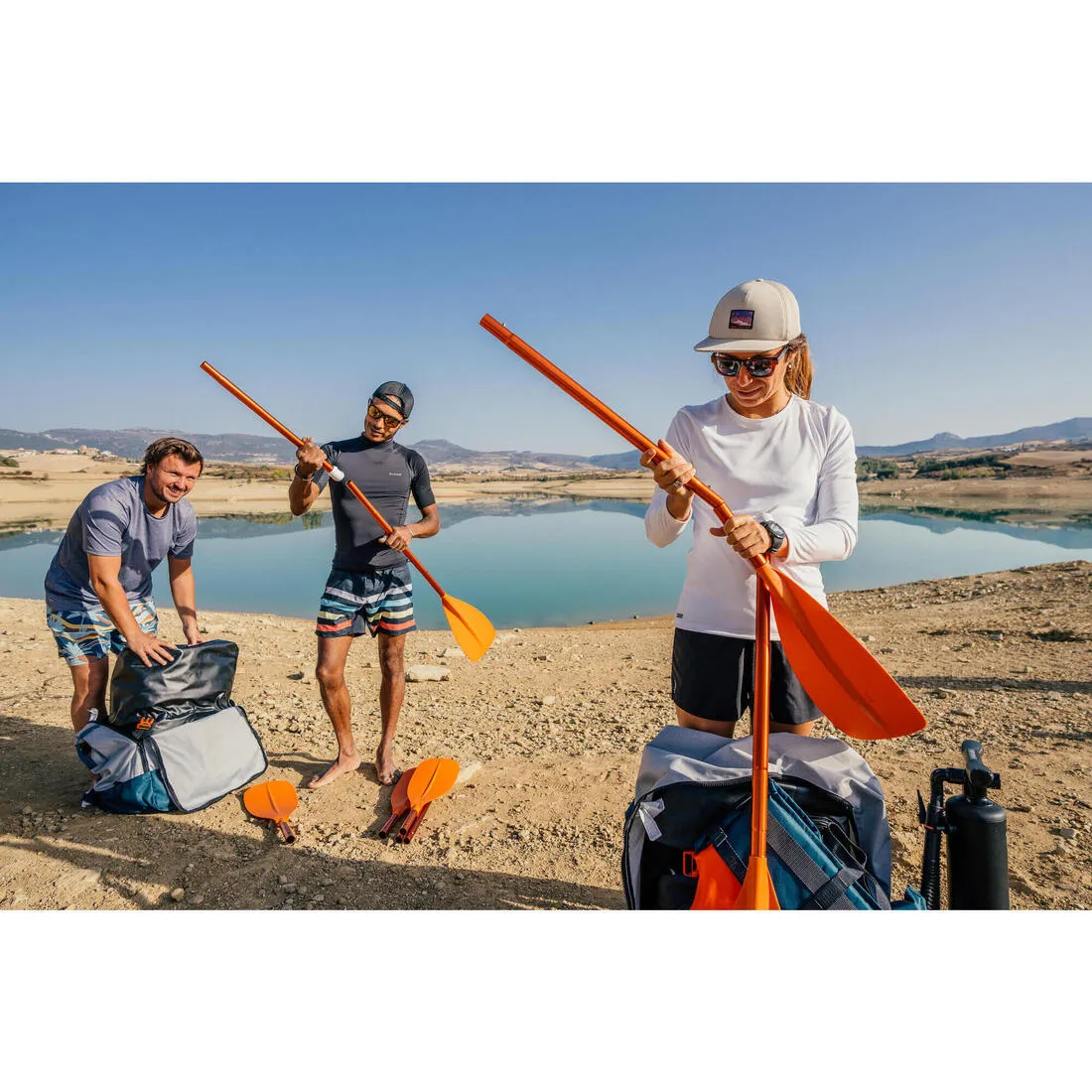 Packraft/kayak symmetrical separable paddle 4 sections 205–2,015 cm