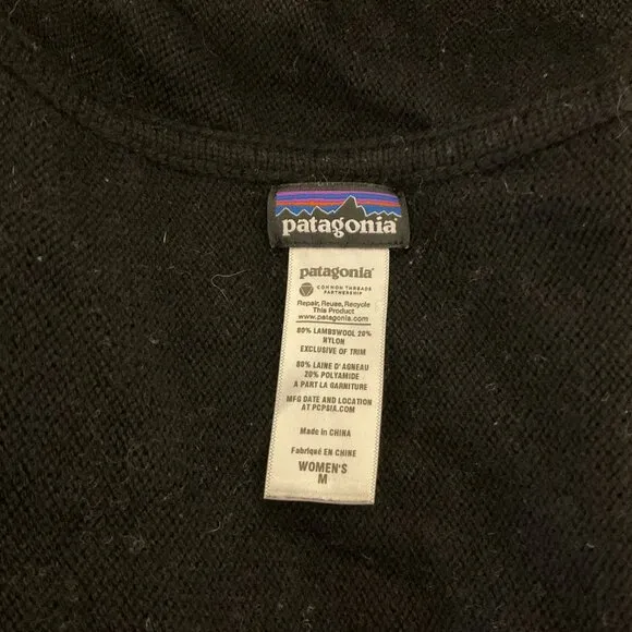 Patagonia Pine Mountain Wrap Sweater Women's M Black Gray Aztec Print Open Front