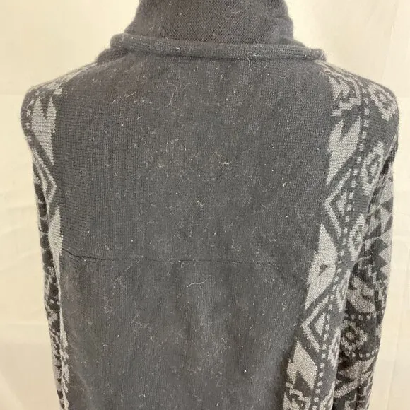 Patagonia Pine Mountain Wrap Sweater Women's M Black Gray Aztec Print Open Front