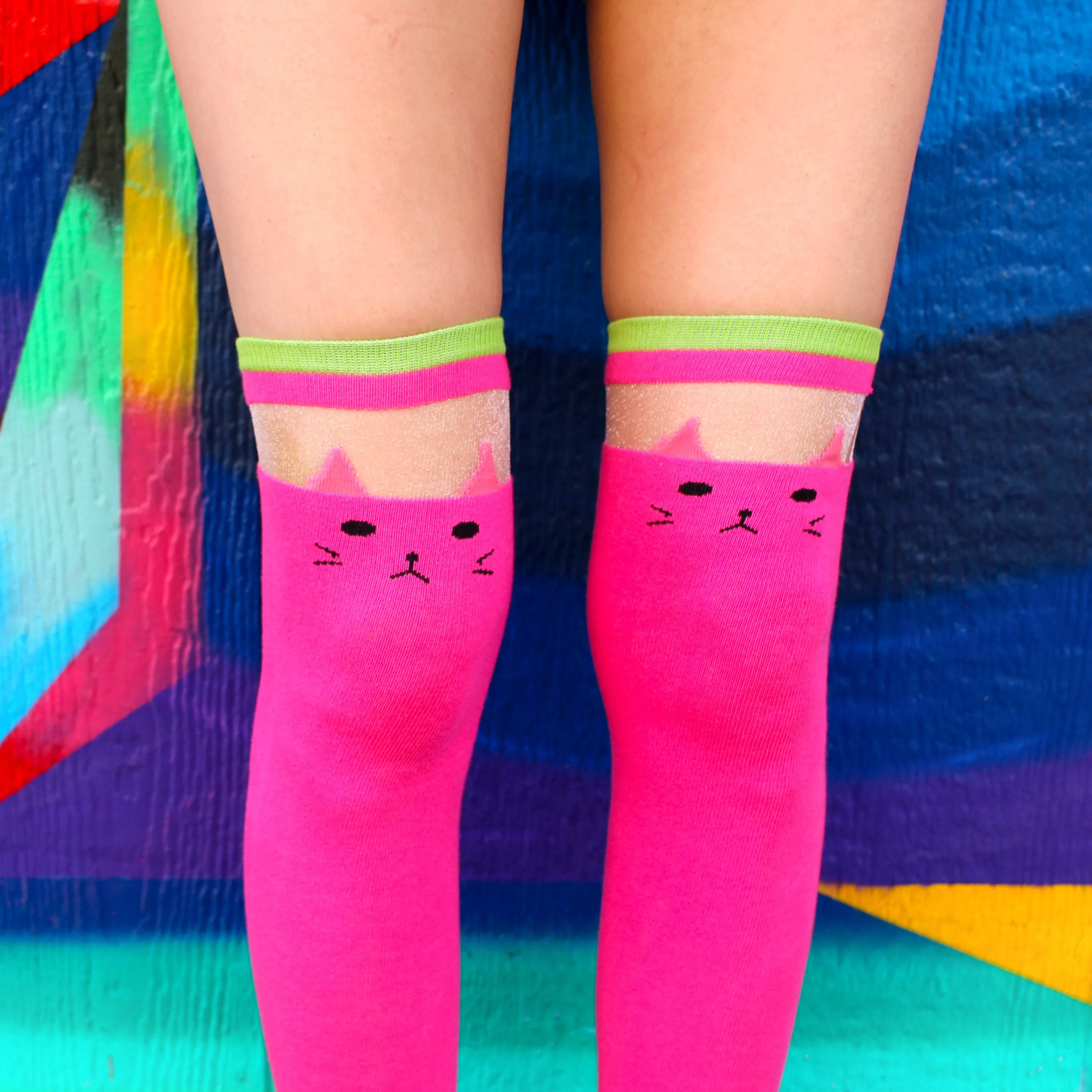 Pink Cat Over The Knee Socks