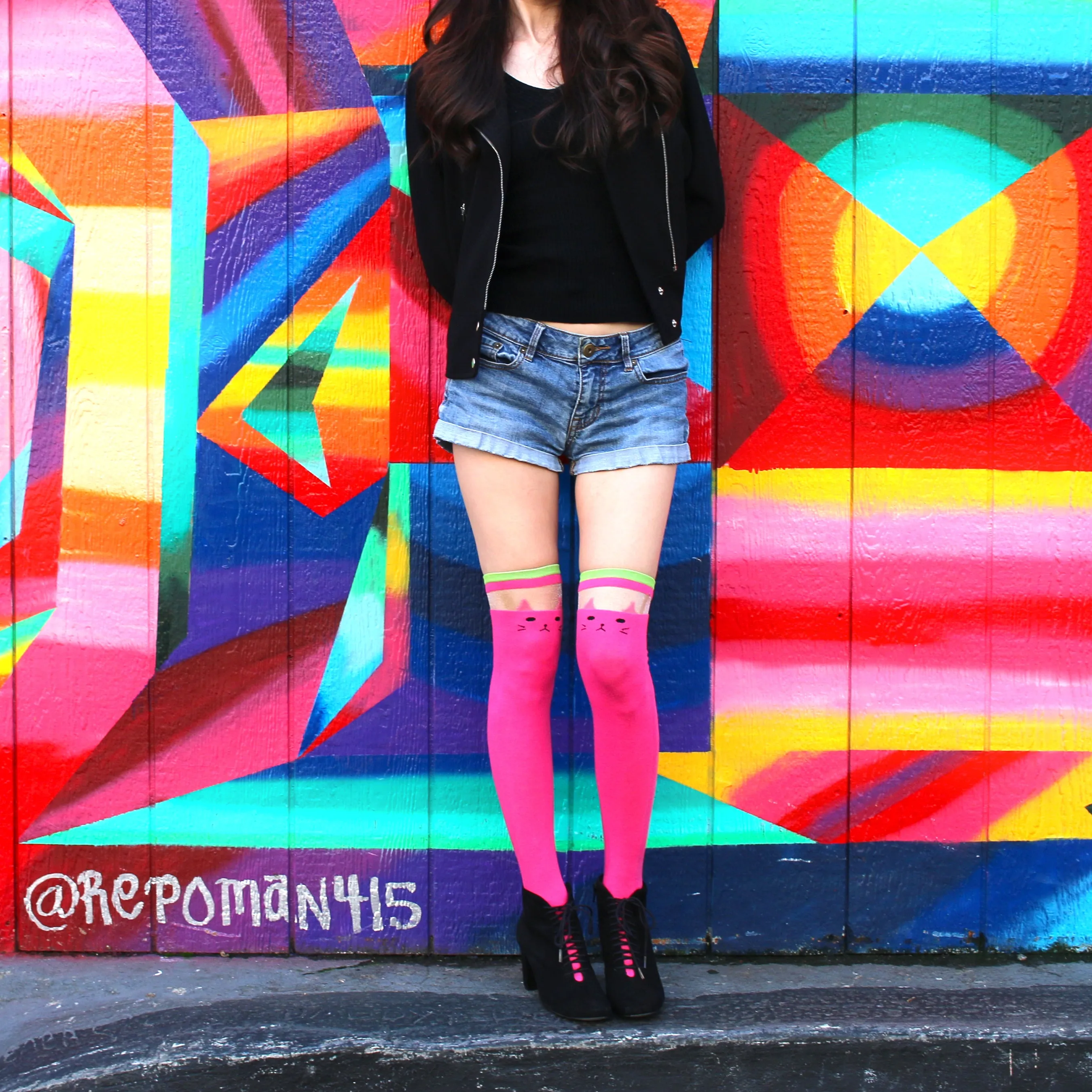 Pink Cat Over The Knee Socks