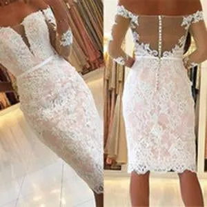 Pink Lace Off shoulder Tight Sheath Half Sleeve Homecoming Dresses, MH277