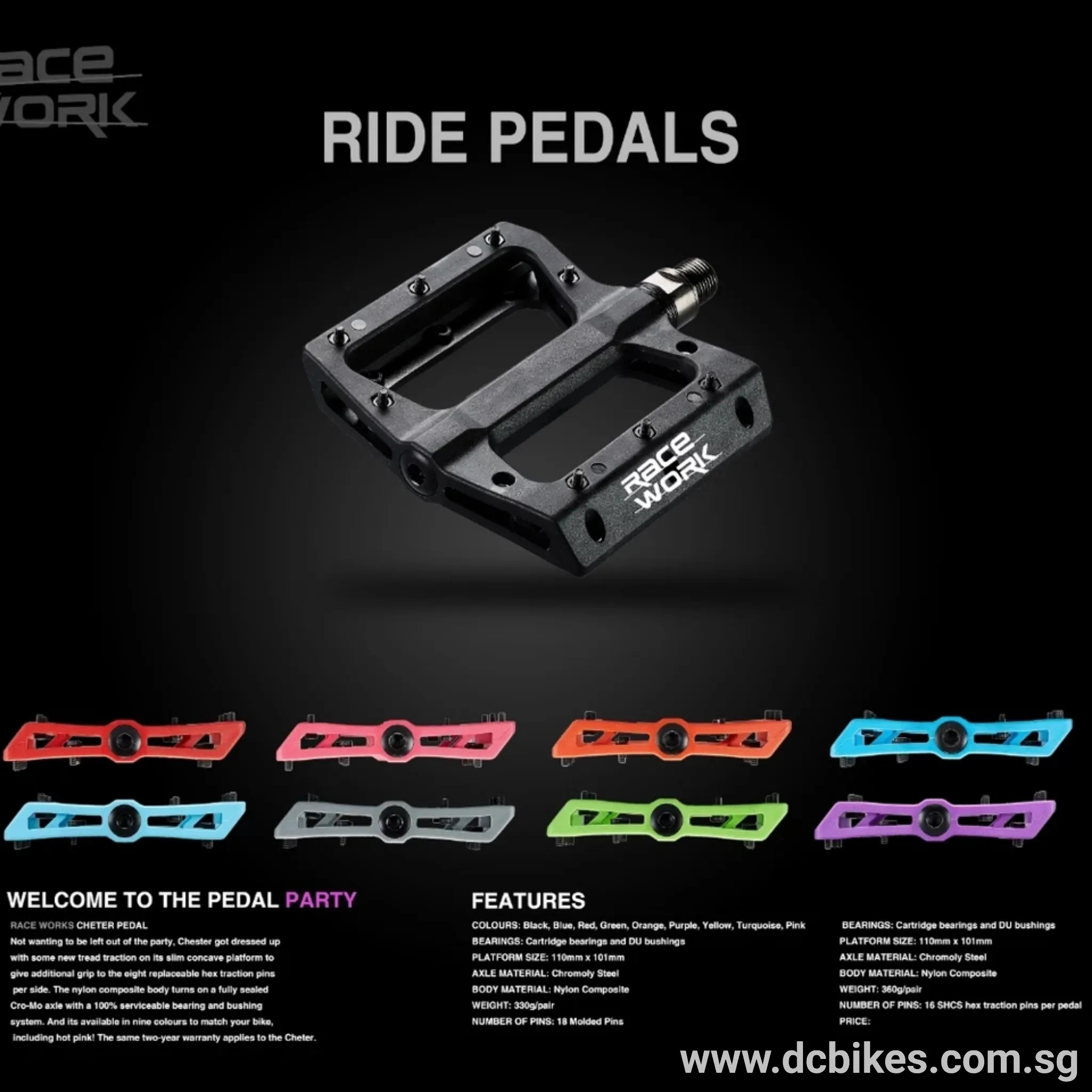 Racework Composite MTB Bicycle Flat Pedals