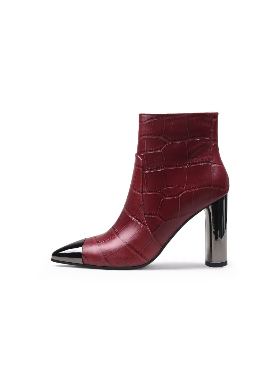 Red Amalee Croc-Embossed Leather Bootie