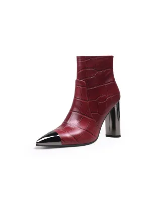 Red Amalee Croc-Embossed Leather Bootie