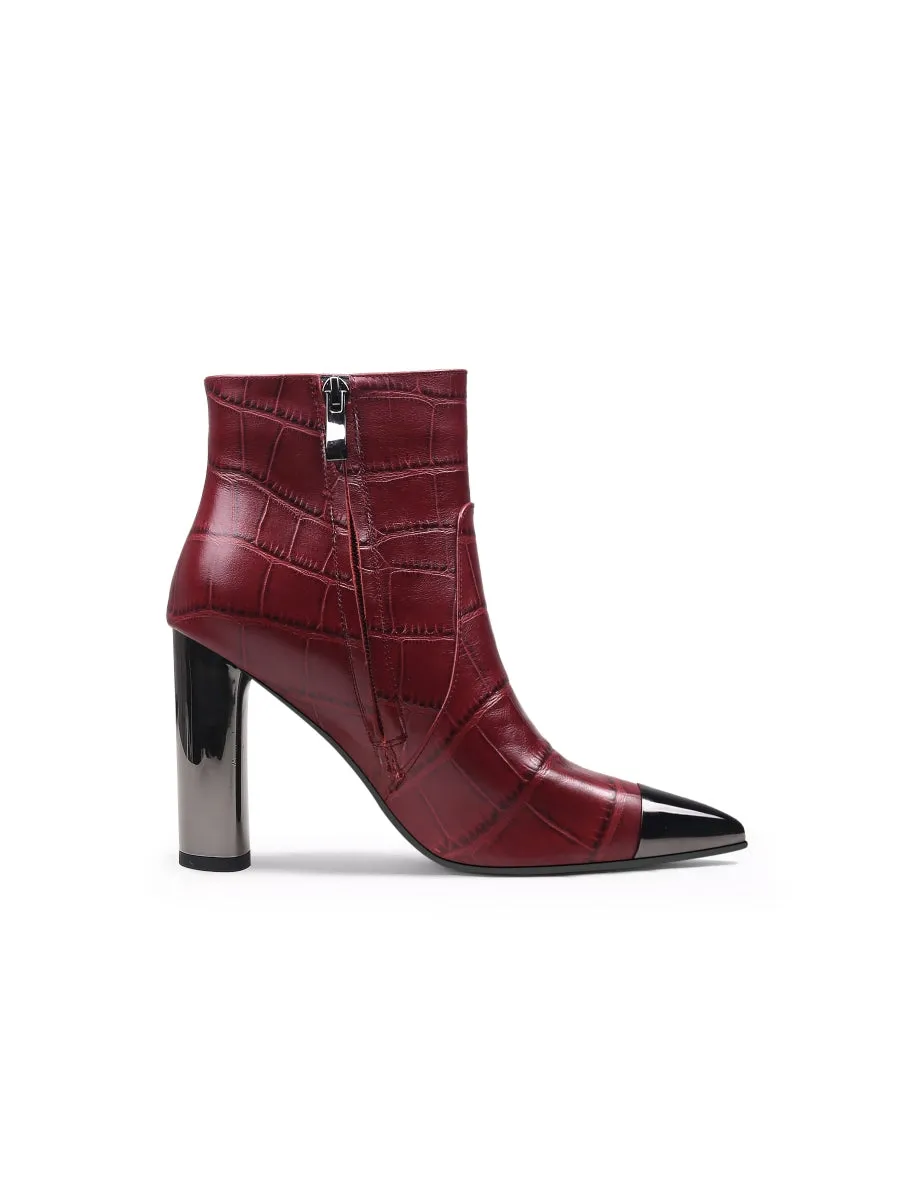 Red Amalee Croc-Embossed Leather Bootie