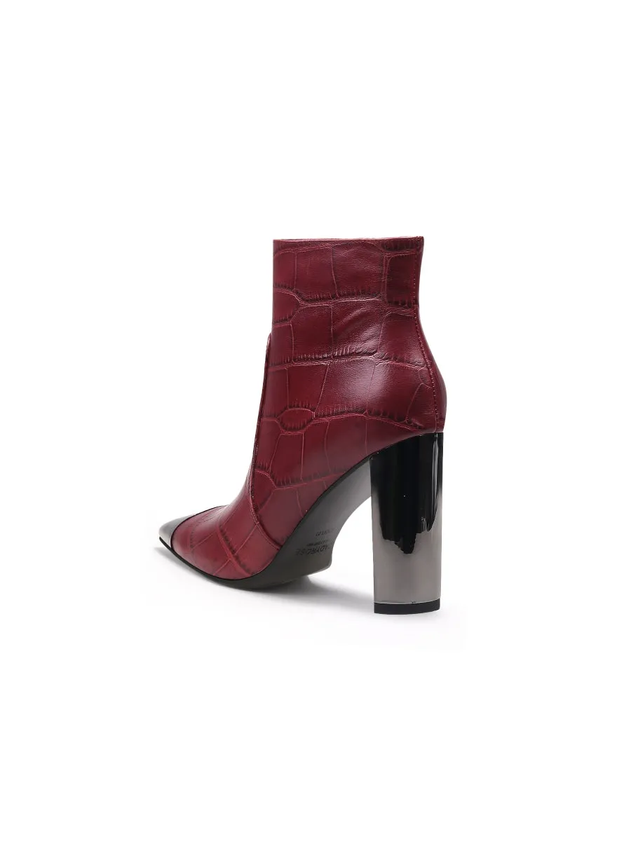 Red Amalee Croc-Embossed Leather Bootie