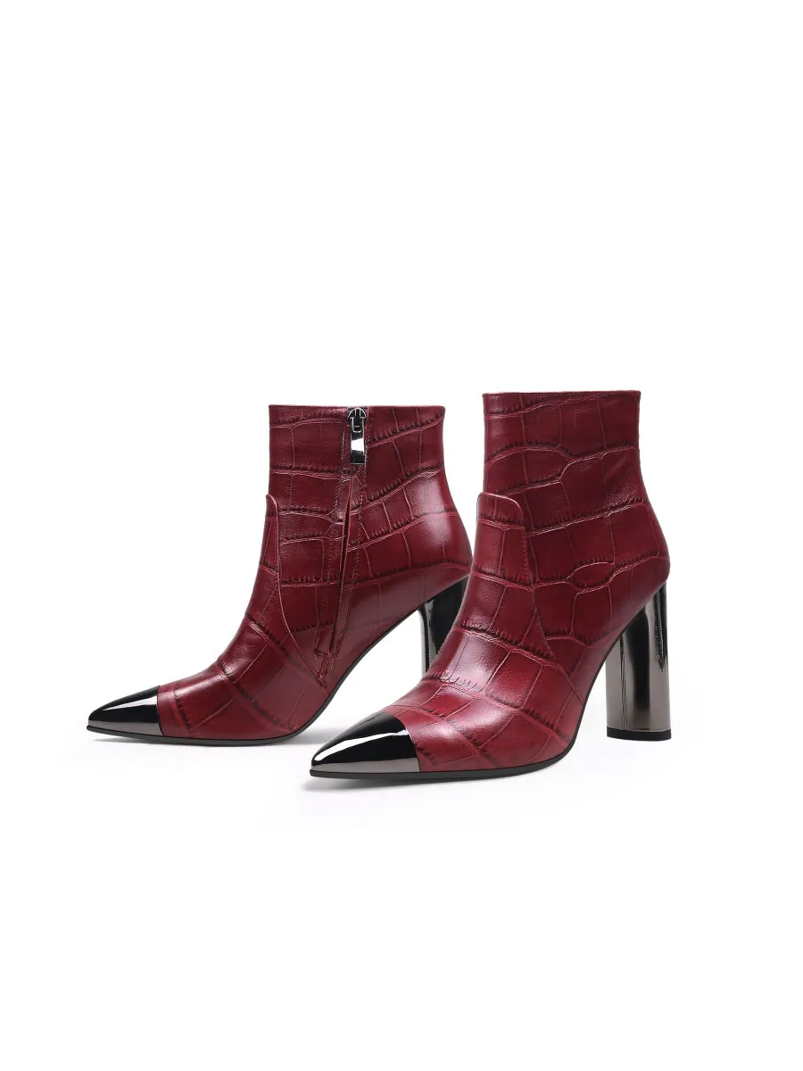 Red Amalee Croc-Embossed Leather Bootie