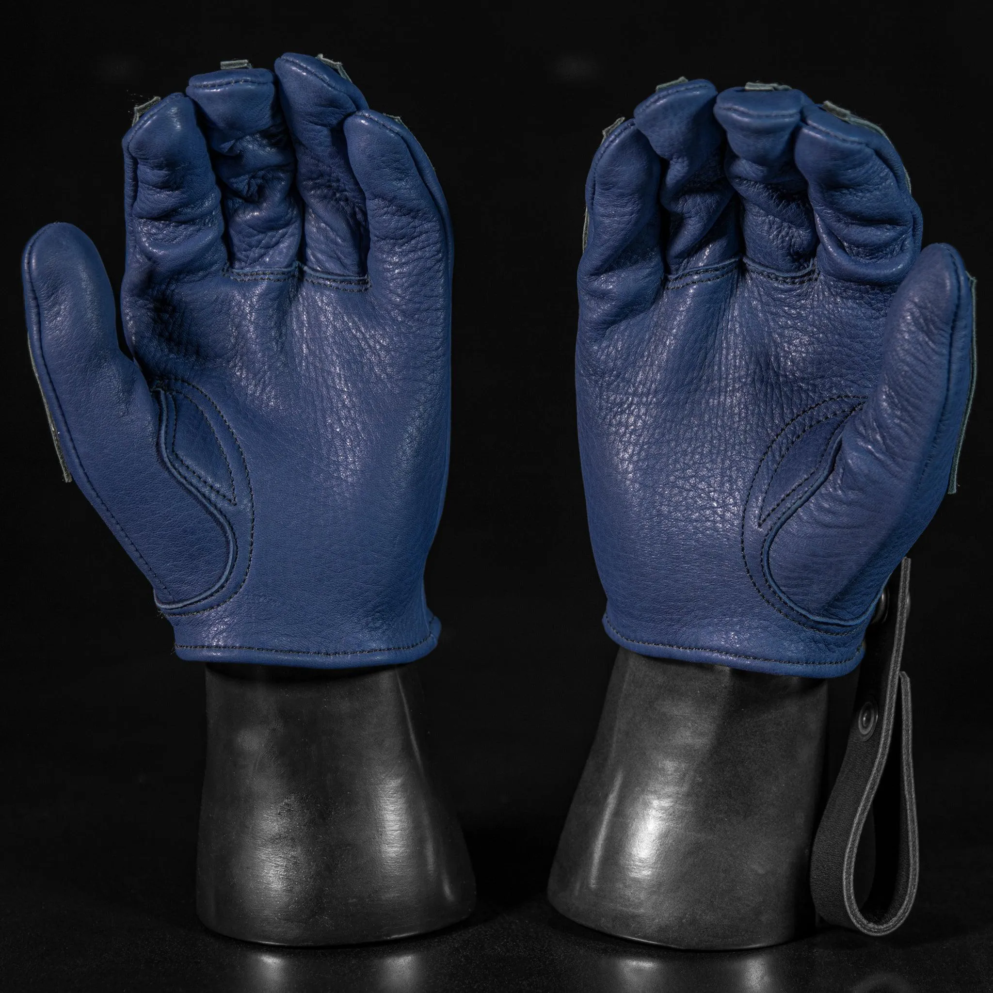 Revival Ranch Road MX Deerskin Gloves - Blue / Grey