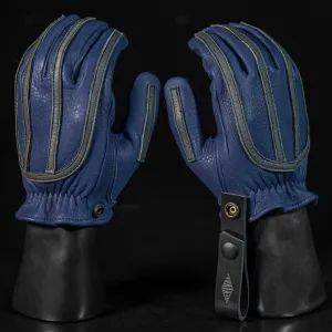 Revival Ranch Road MX Deerskin Gloves - Blue / Grey