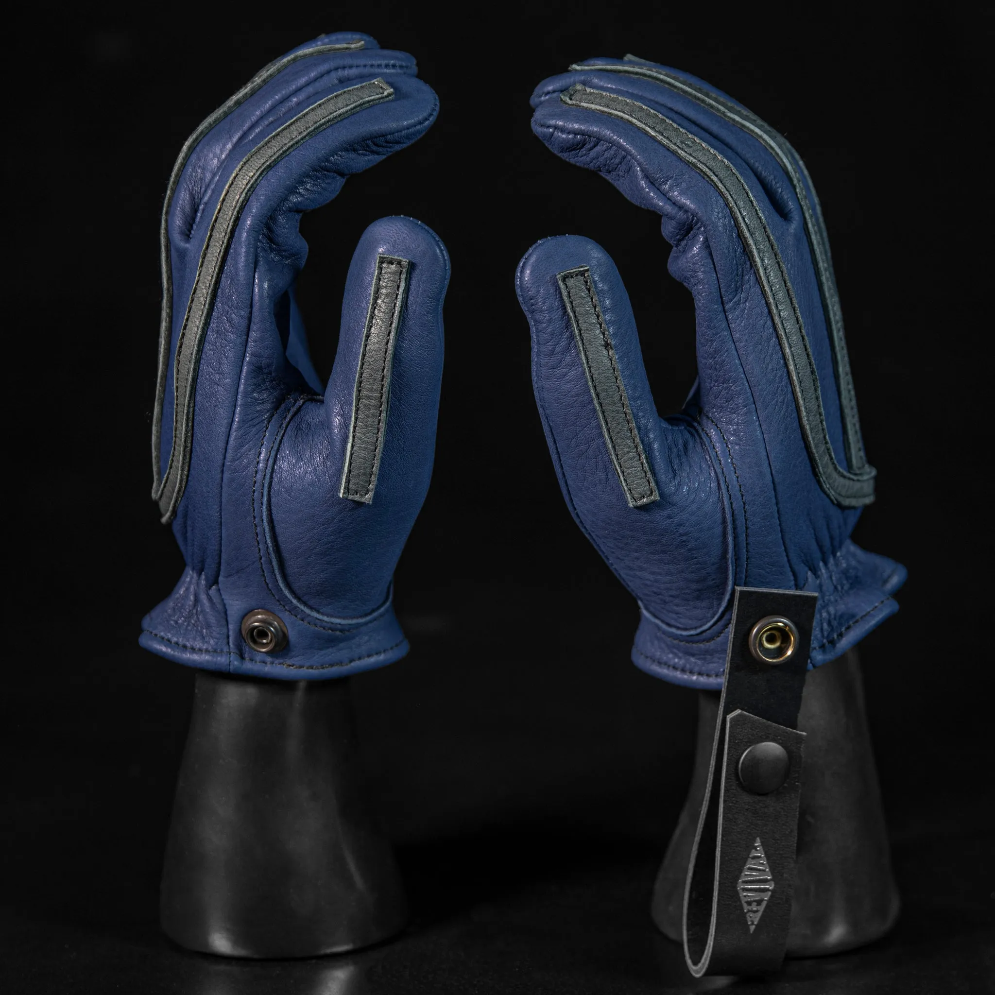 Revival Ranch Road MX Deerskin Gloves - Blue / Grey