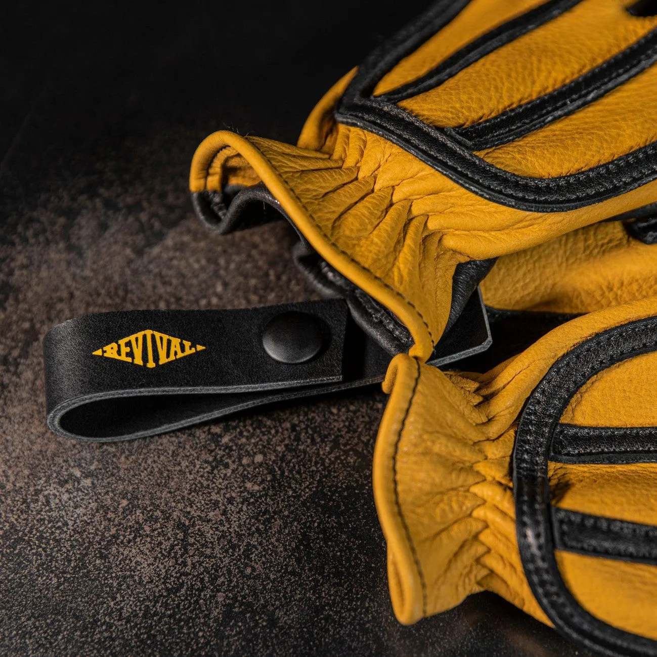 Revival Ranch Road MX Deerskin Gloves - Yellow / Black