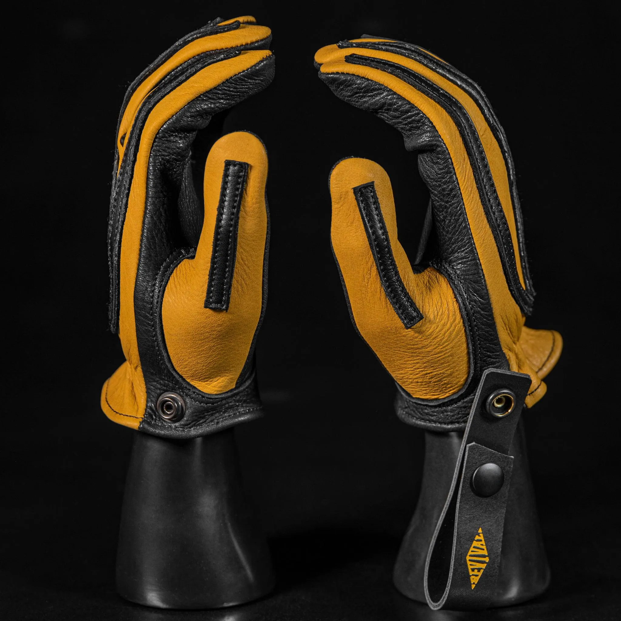 Revival Ranch Road MX Deerskin Gloves - Yellow / Black