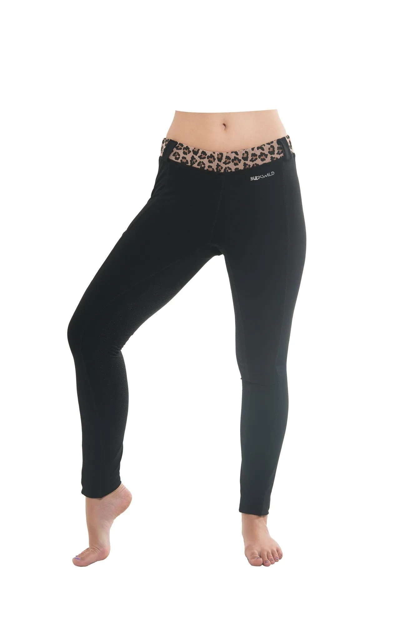 Riding Tights | Black   Leopard Waistband