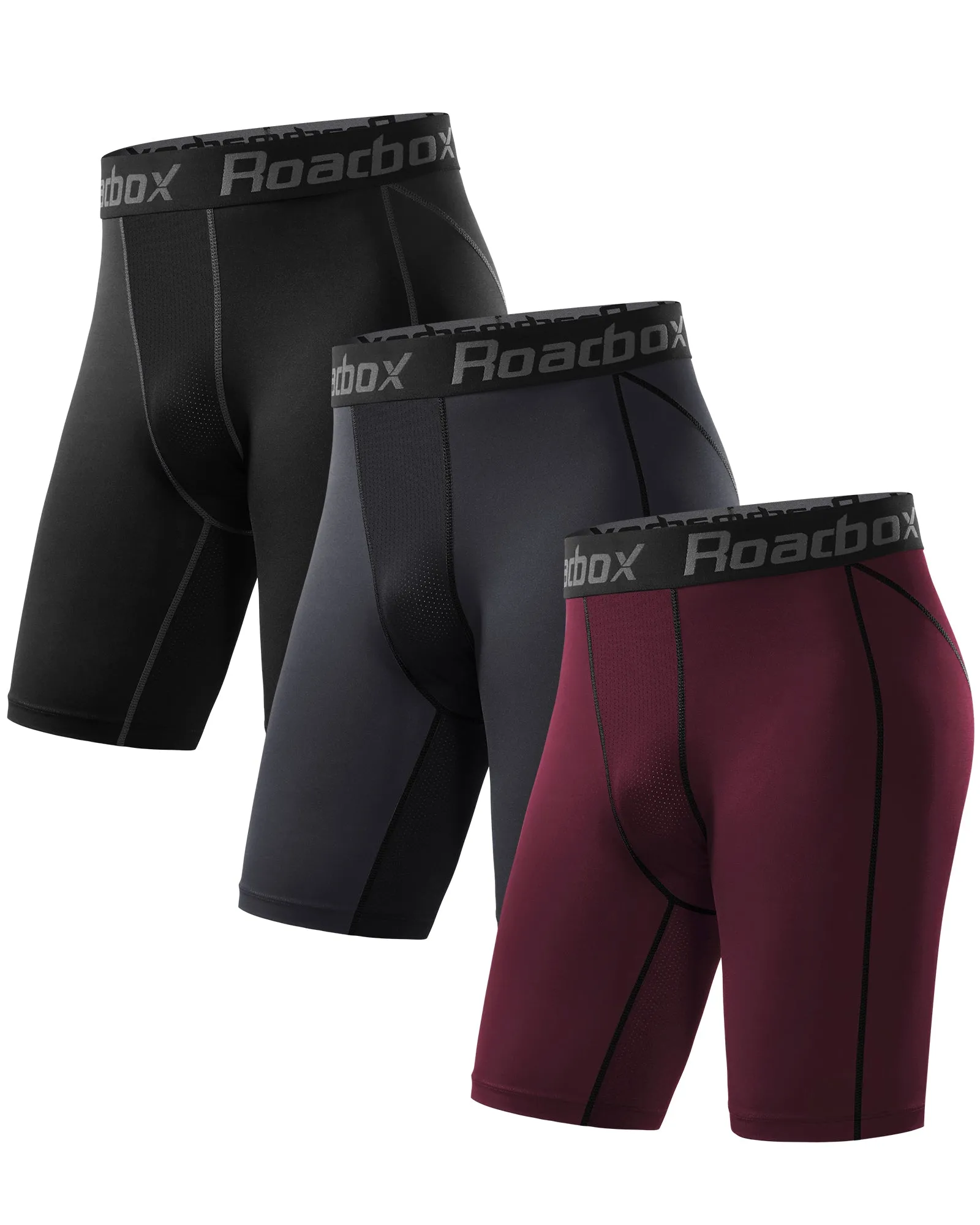 Roadbox Mesh Compression Shorts for Men 3 Pack Cool Dry Athletic Workout Underwear Running Gym Spandex Baselayer Boxer Briefs