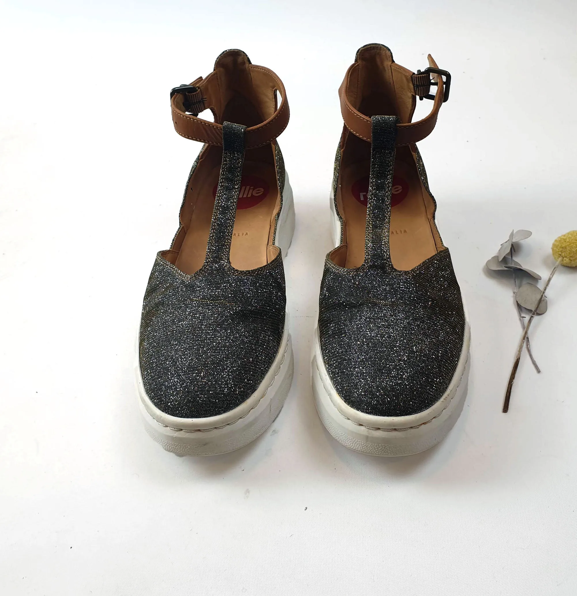 Rollie sparkly "City T-bar" shoes size 39