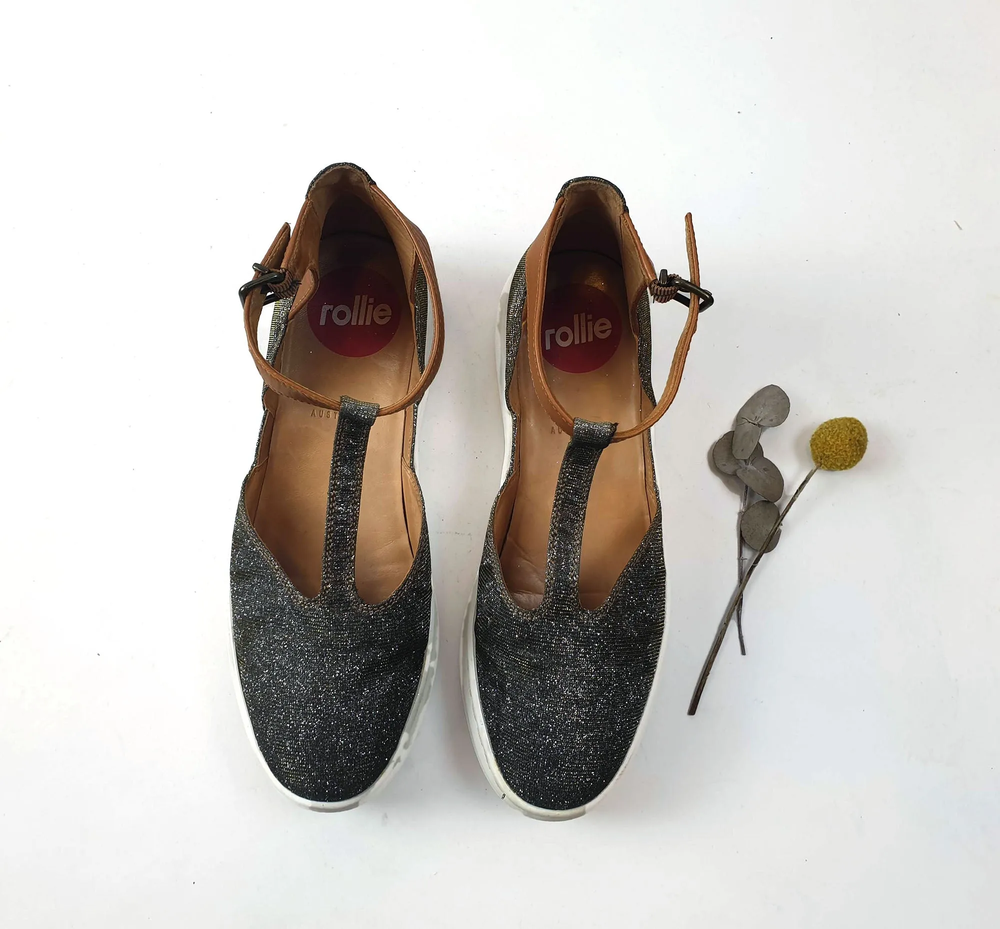 Rollie sparkly "City T-bar" shoes size 39