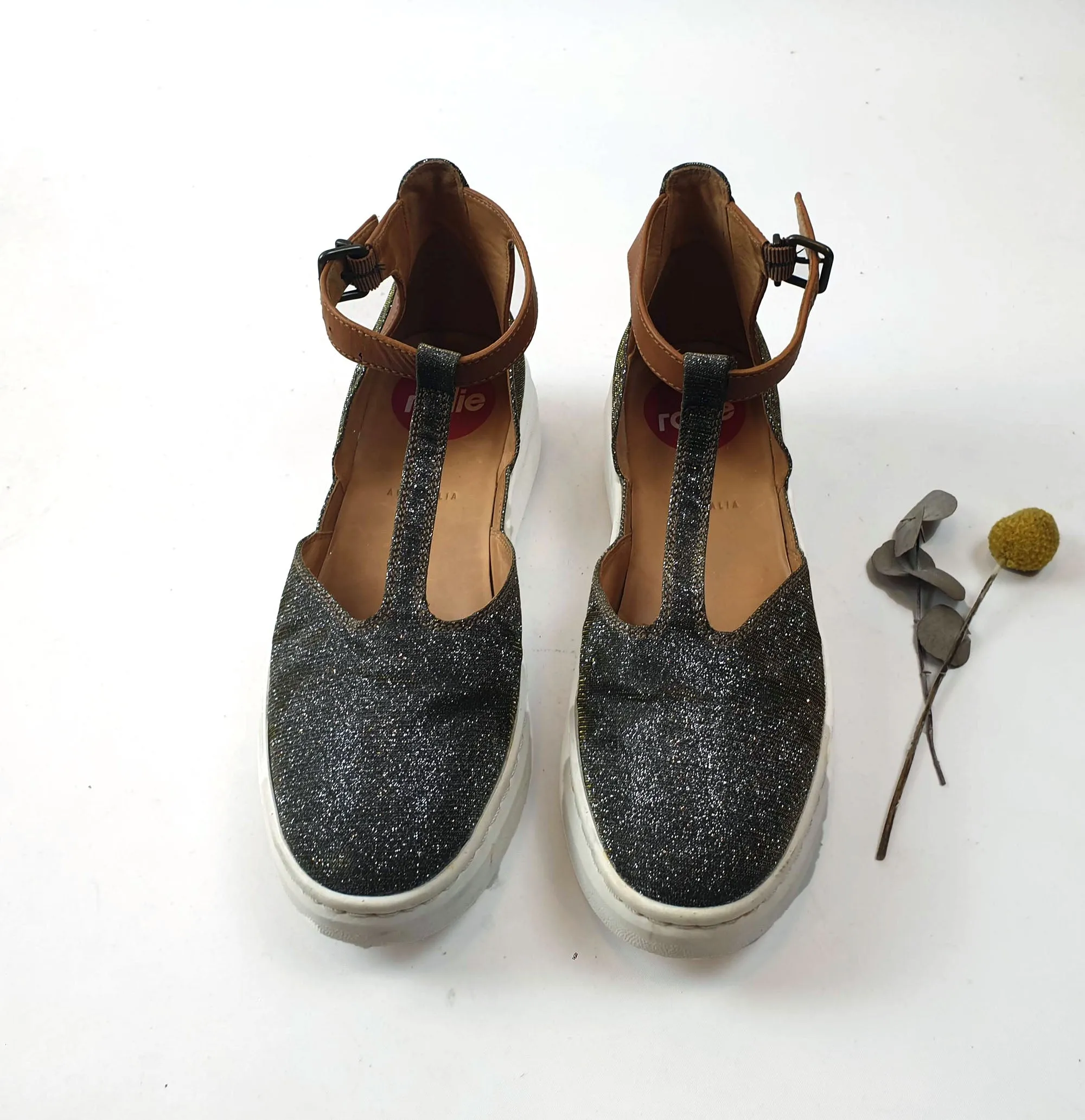 Rollie sparkly "City T-bar" shoes size 39