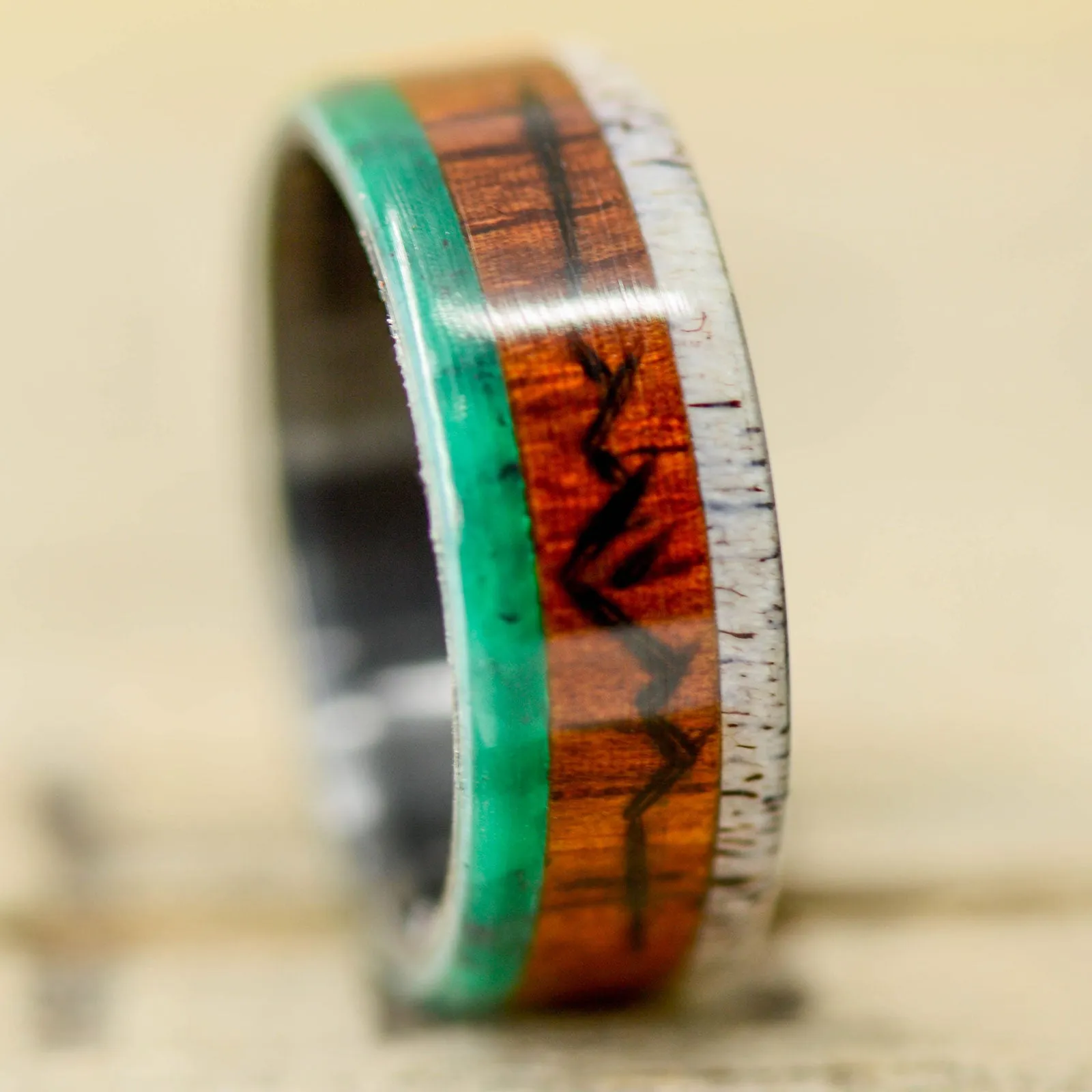 Rosewood, Imperial Jade, Antler, "Engraved Mountains"