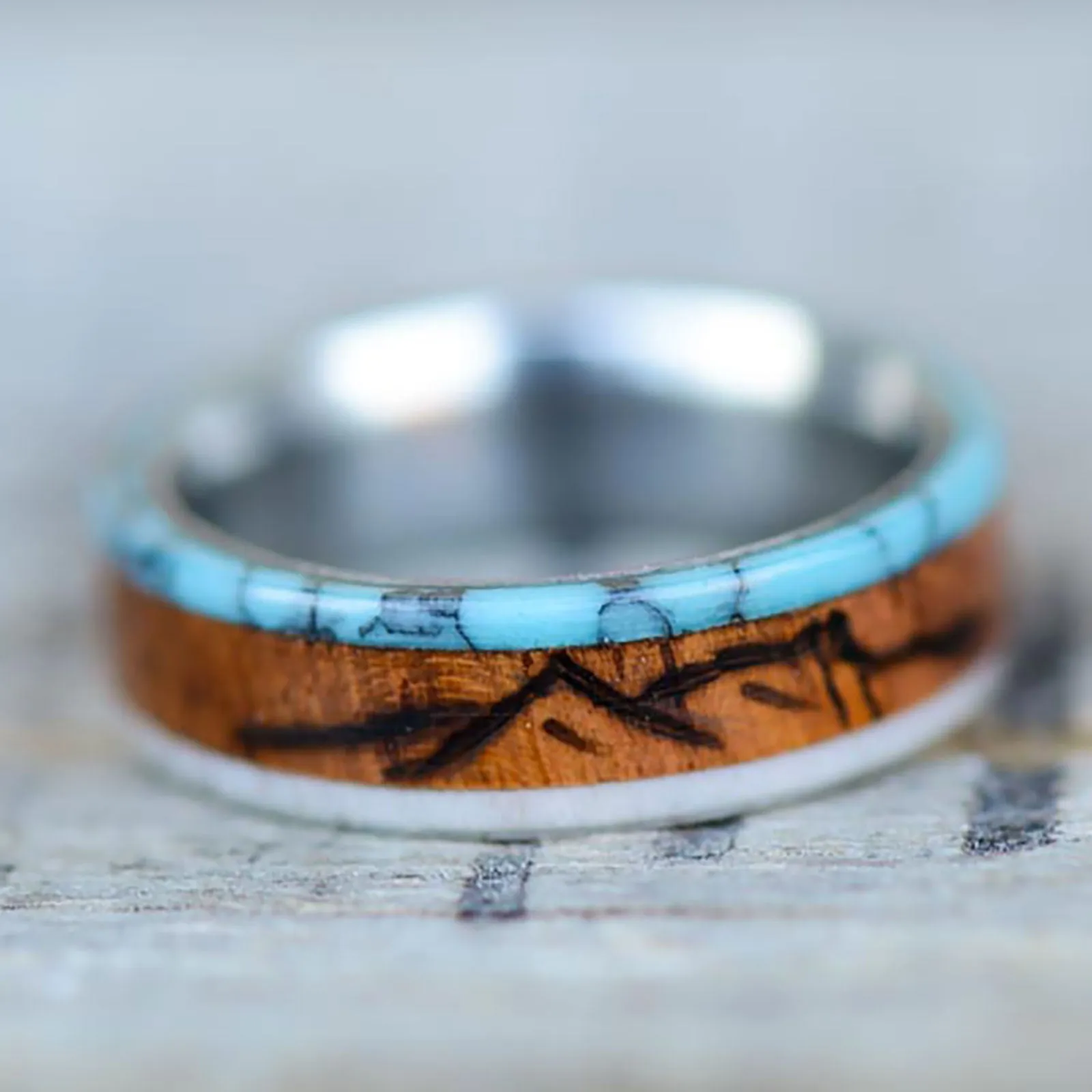 Rosewood, Turquoise, Antler, "Engraved Mountains"