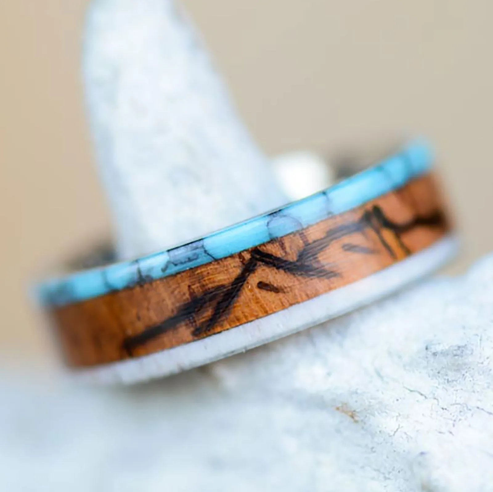 Rosewood, Turquoise, Antler, "Engraved Mountains"