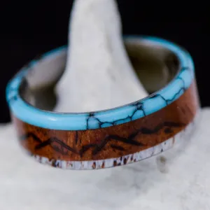 Rosewood, Turquoise, Antler, "Engraved Mountains"