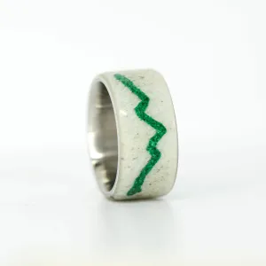SALE RING - Titanium, Elk Antler with Mountain Engraving in Green Malachite - Size 6.75