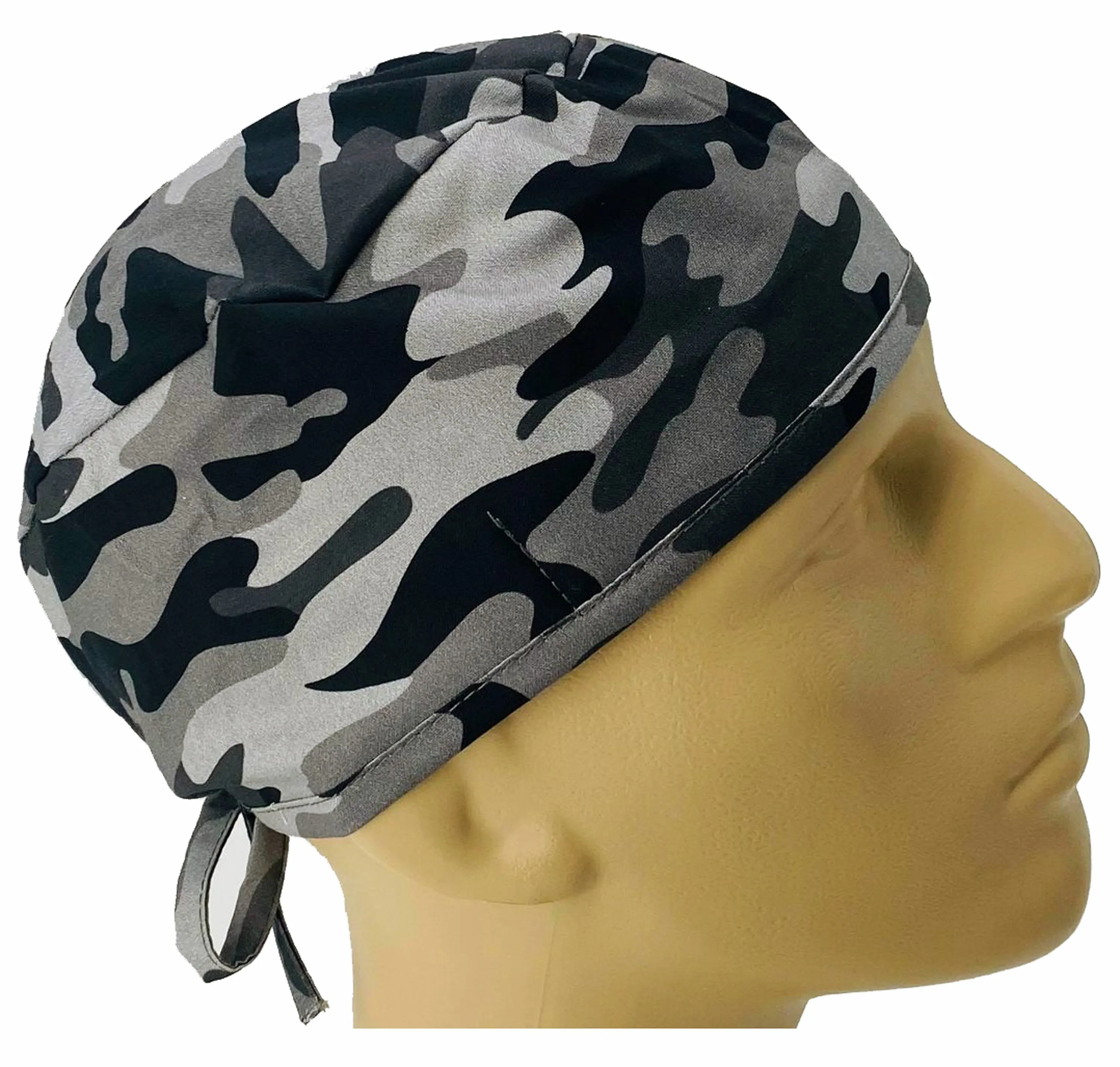 Scrub Cap Medical Surgeon Head Cover Surgical Hat Nurse Nursing Operating Room, Black Gray Urban Camouflage Camo