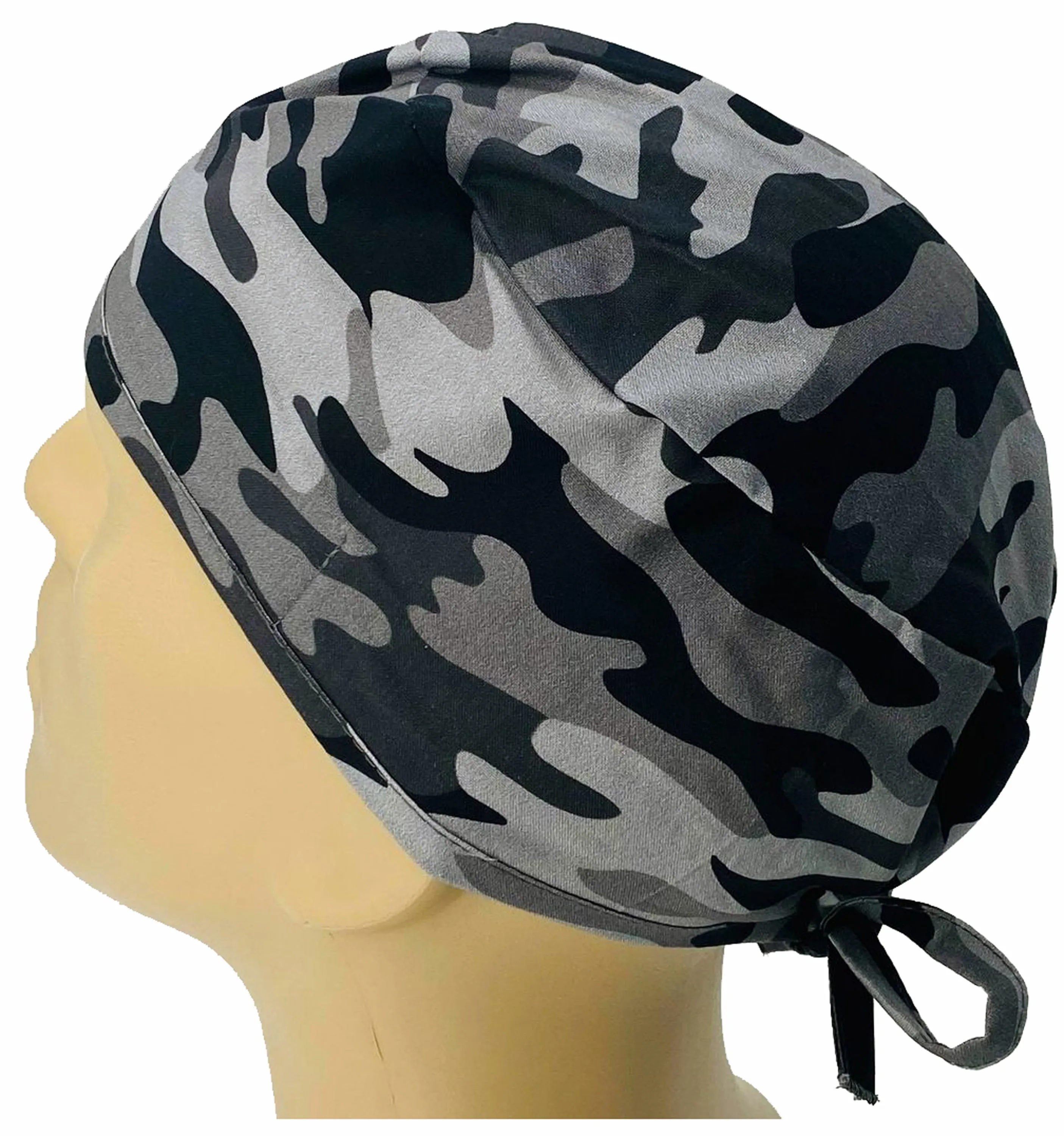 Scrub Cap Medical Surgeon Head Cover Surgical Hat Nurse Nursing Operating Room, Black Gray Urban Camouflage Camo