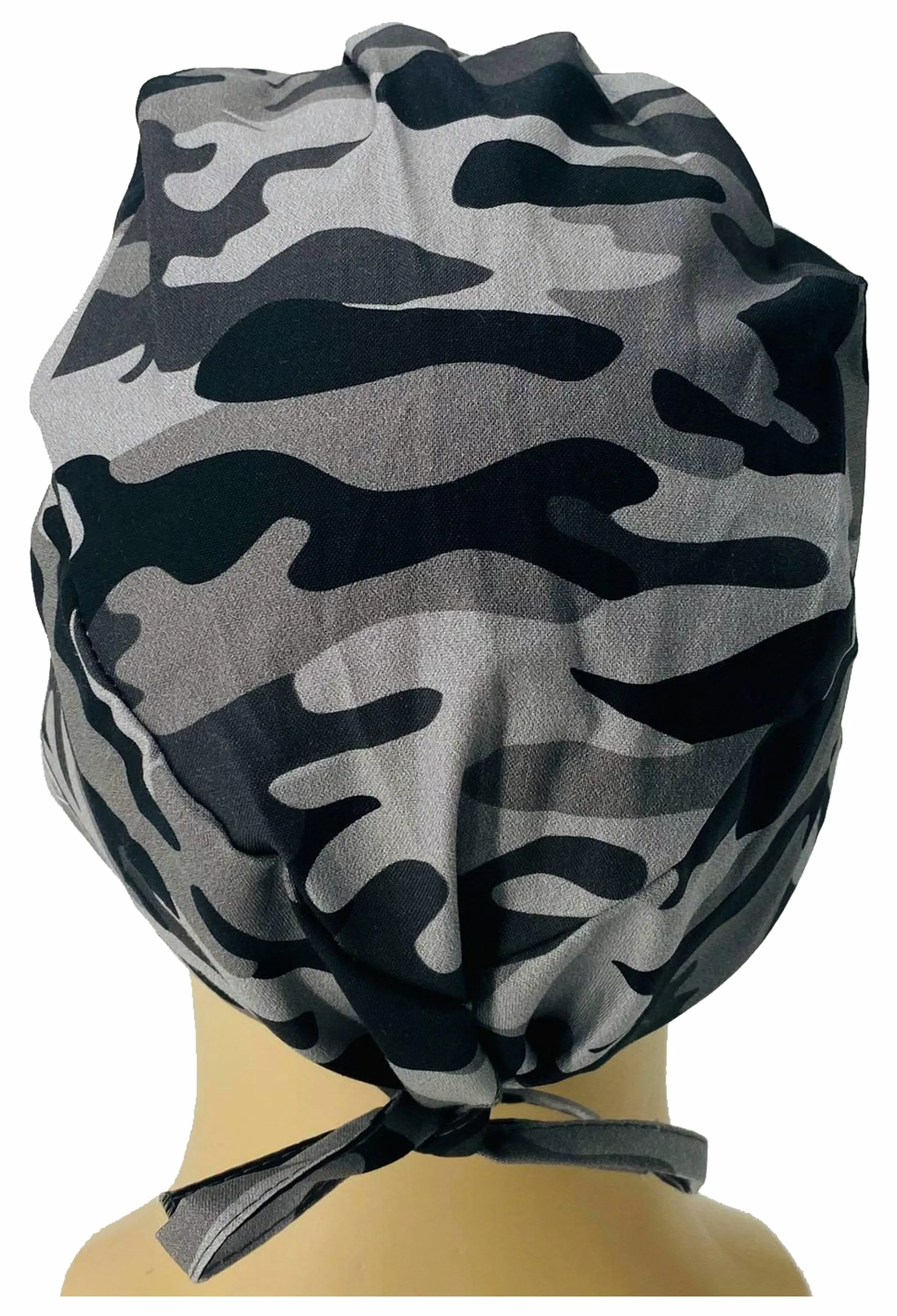 Scrub Cap Medical Surgeon Head Cover Surgical Hat Nurse Nursing Operating Room, Black Gray Urban Camouflage Camo