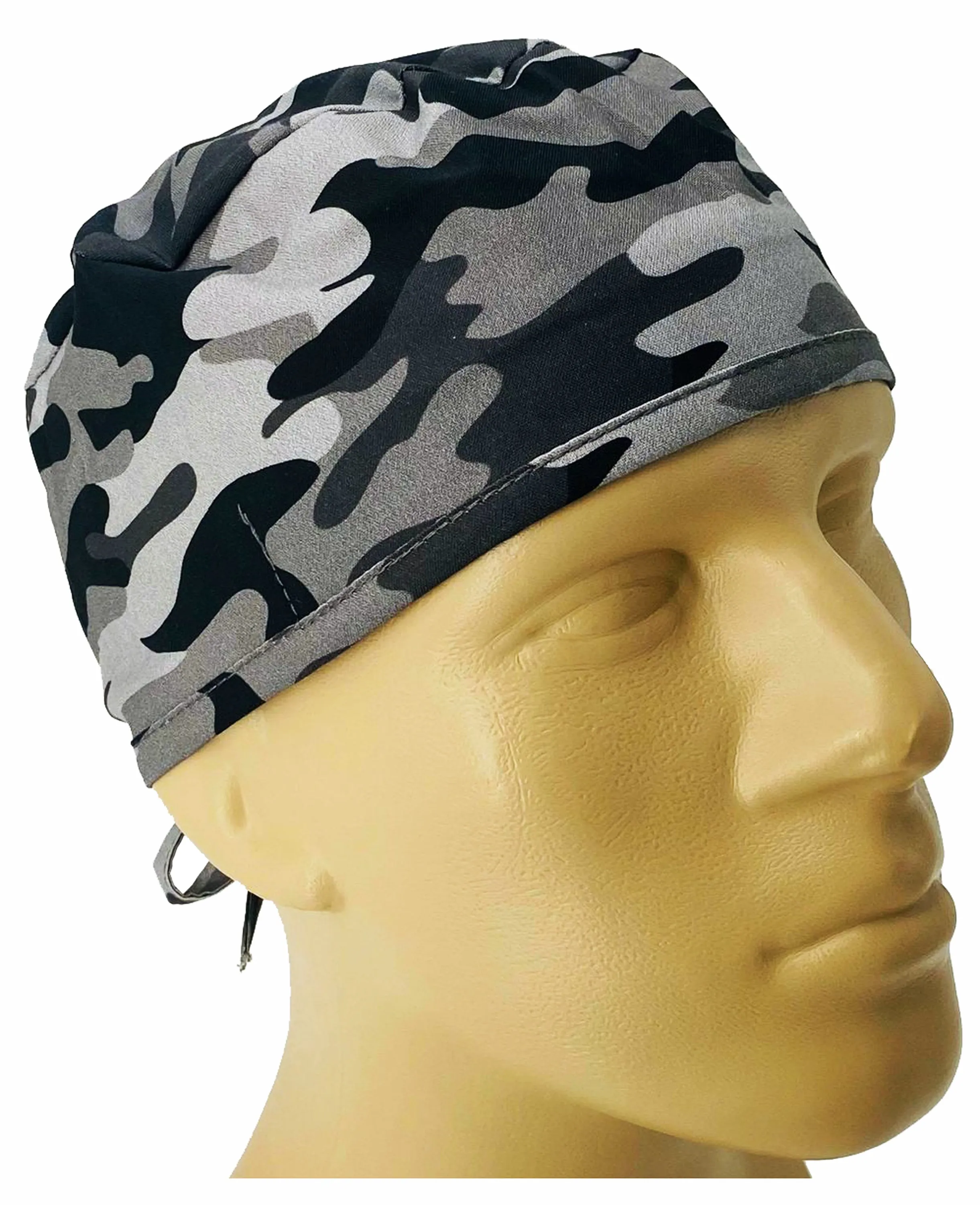Scrub Cap Medical Surgeon Head Cover Surgical Hat Nurse Nursing Operating Room, Black Gray Urban Camouflage Camo