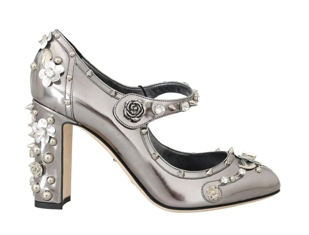 Silver Crystal Studded Leather Shoes