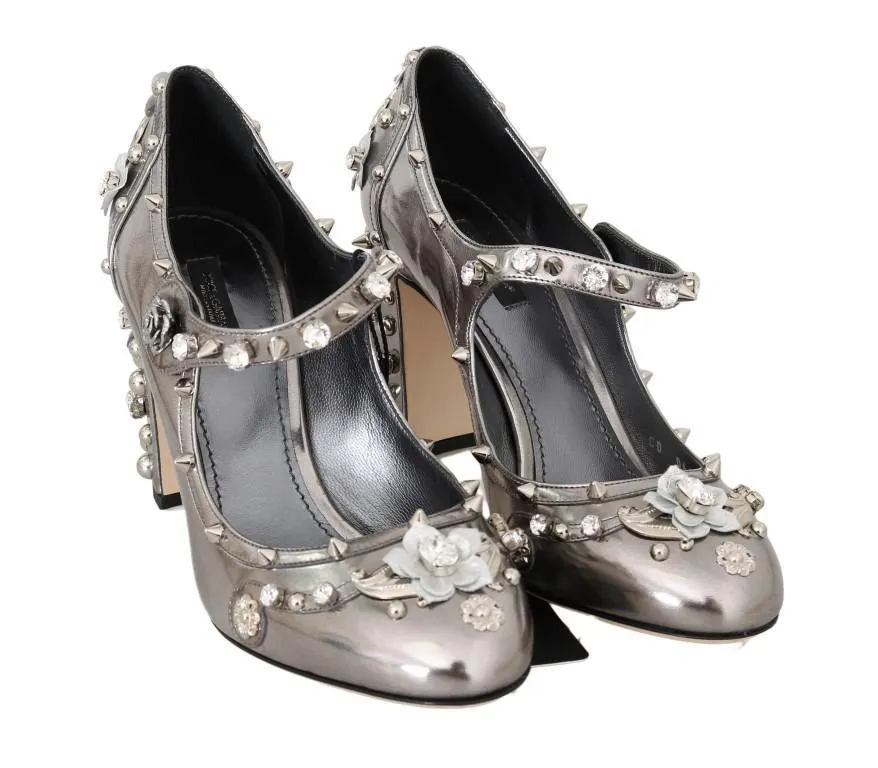 Silver Crystal Studded Leather Shoes