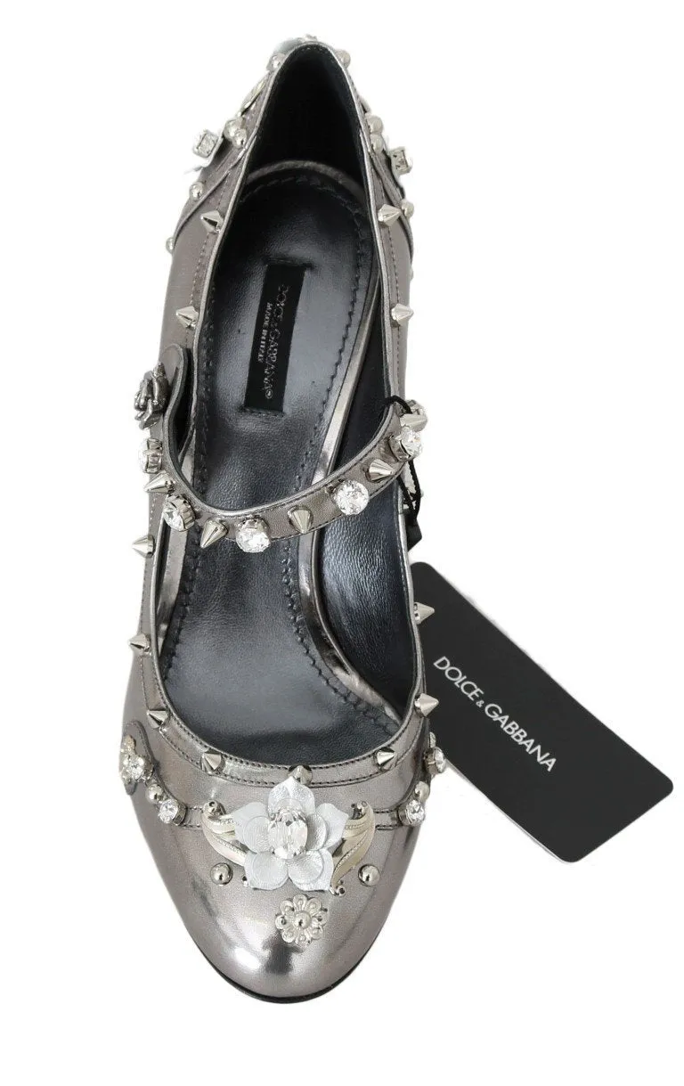 Silver Crystal Studded Leather Shoes